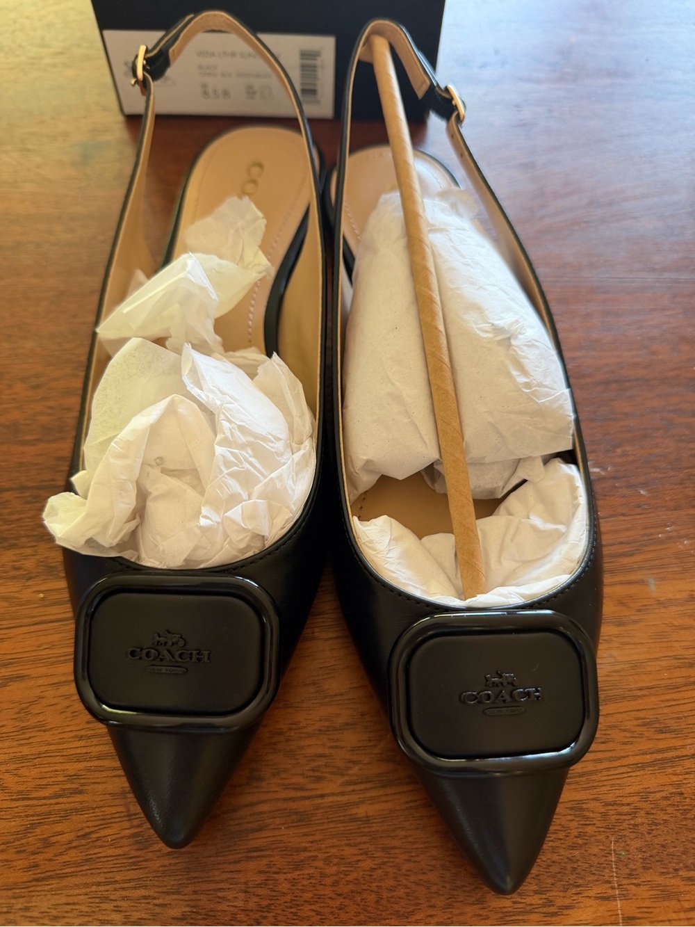 Coach Veda Black Leather Pointed Toe Slingback Flats 8.5B